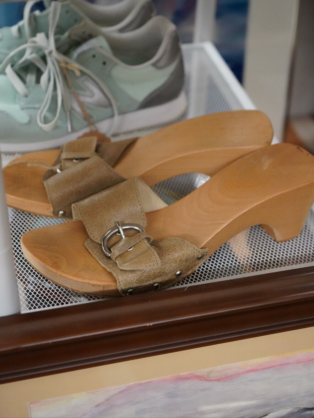 Vintage Made In Holland Women’s Suede Buckle Wooden Clog Sandals - Taupe Size 39